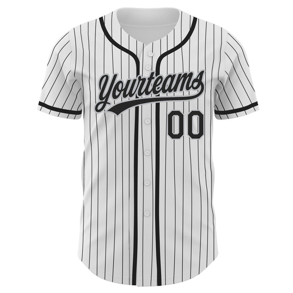 Custom White Black Pinstripe Black-Gray Authentic Baseball Jersey