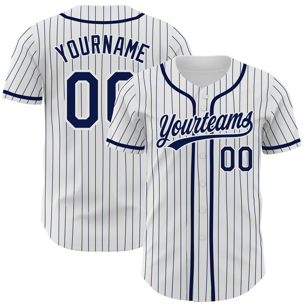 Custom White Navy Pinstripe Navy Authentic Baseball Jersey