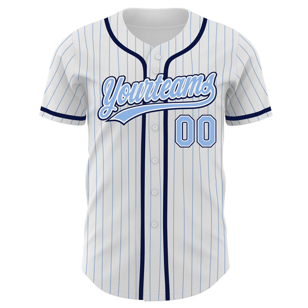 Custom White Light Blue Pinstripe Light Blue-Navy Authentic Baseball Jersey