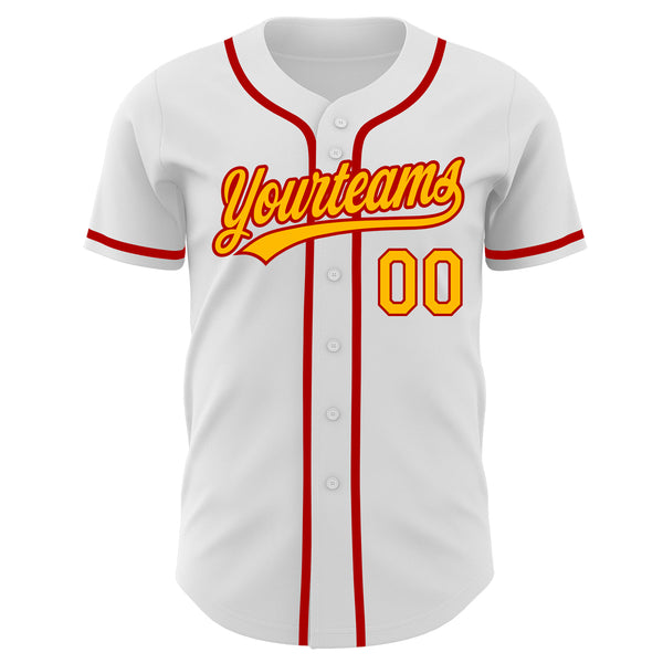 Custom White Gold-Red Authentic Baseball Jersey