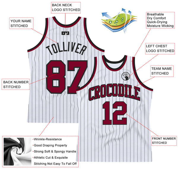 Custom White Black Pinstripe Maroon Authentic Basketball Jersey