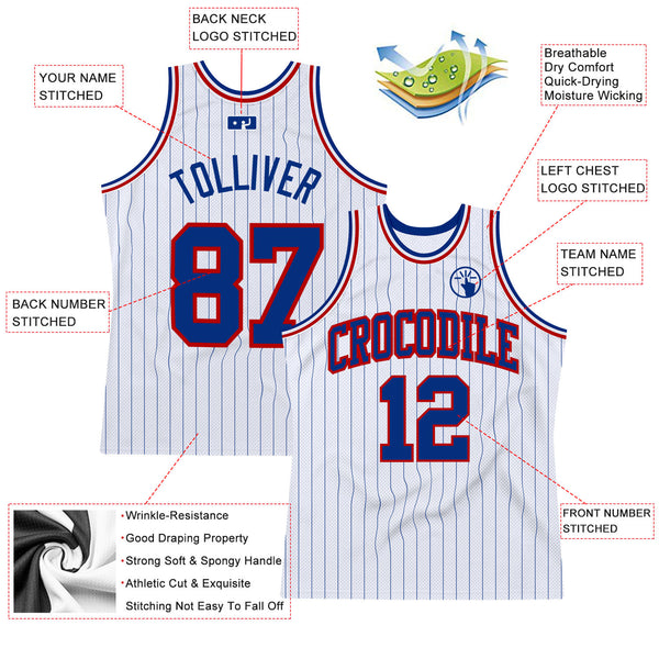 Custom White Royal Pinstripe Royal-Red Authentic Basketball Jersey