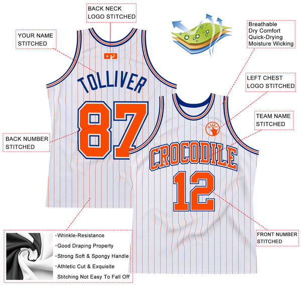 Custom White Orange Pinstripe Orange-Royal Authentic Basketball Jersey