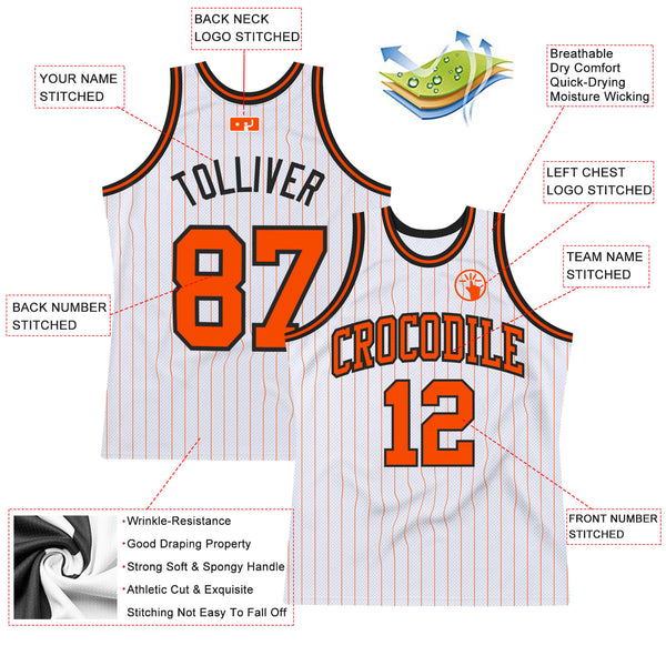 Custom White Orange Pinstripe Orange-Black Authentic Basketball Jersey