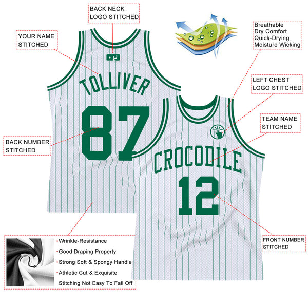 Custom White Kelly Green Pinstripe Kelly Green Authentic Basketball Jersey