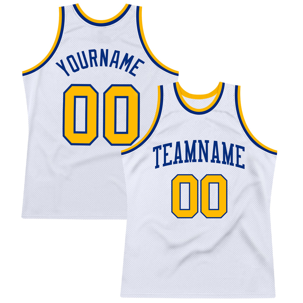 Custom White Gold-Royal Authentic Throwback Basketball Jersey