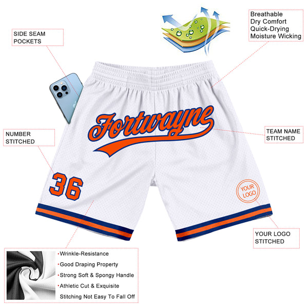 Custom White Orange-Royal Authentic Throwback Basketball Shorts