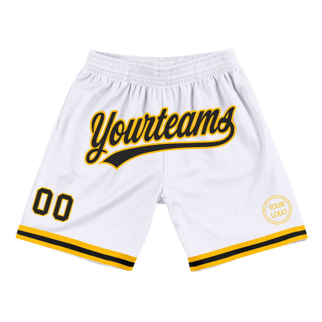 Custom White Black-Gold Authentic Throwback Basketball Shorts