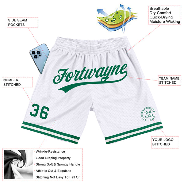 Custom White Kelly Green Authentic Throwback Basketball Shorts