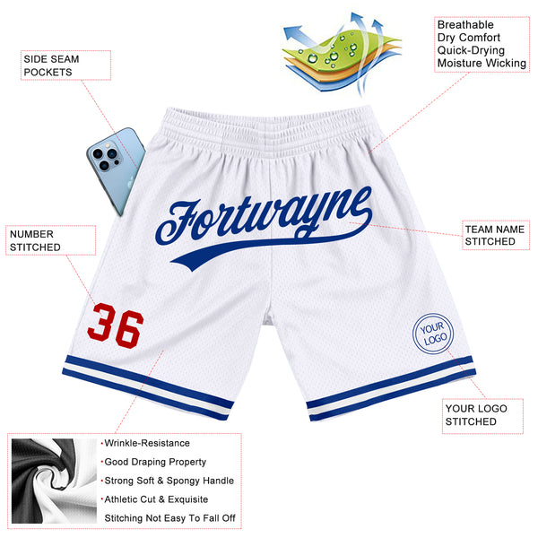 Custom White Red-Royal Authentic Throwback Basketball Shorts