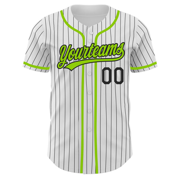 Custom White Black Pinstripe Neon Green Authentic Baseball Jersey