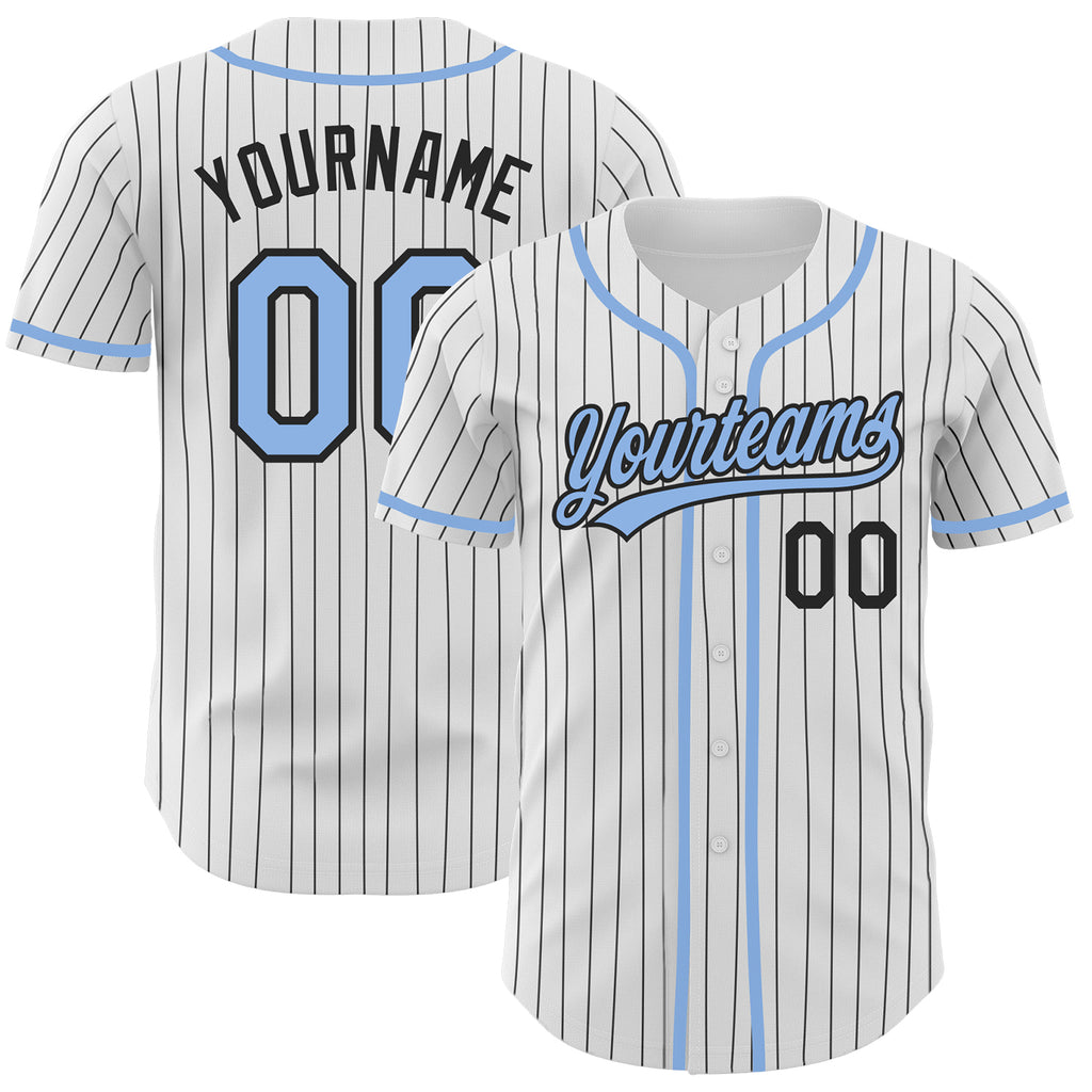 Custom White Black Pinstripe Light Blue Authentic Baseball Jersey