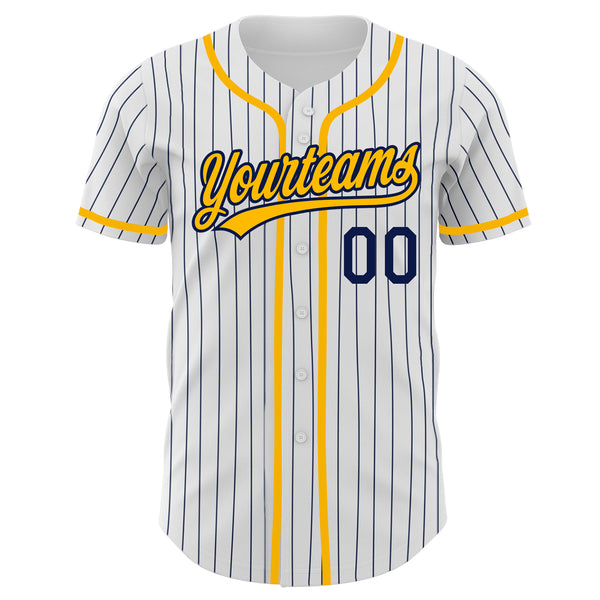 Custom White Navy Pinstripe Gold Authentic Baseball Jersey