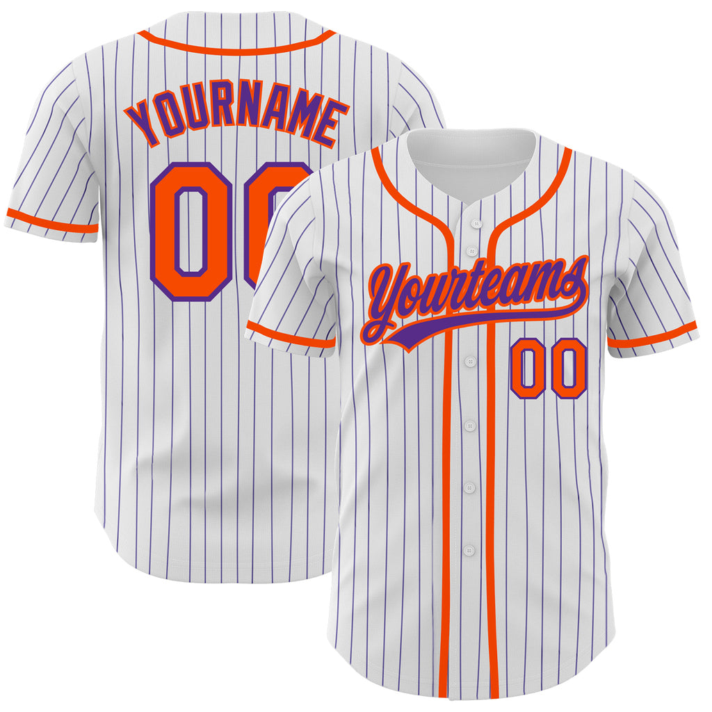 Custom White Purple Pinstripe Orange Authentic Baseball Jersey