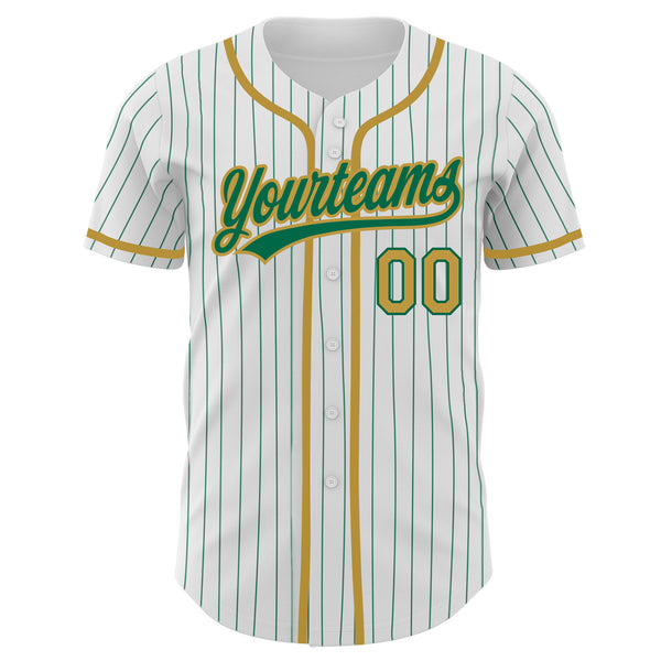 Custom White Kelly Green Pinstripe Old Gold Authentic Baseball Jersey
