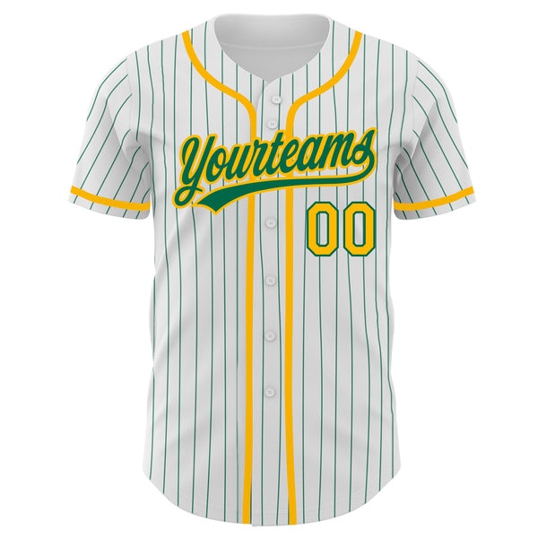 Custom White Kelly Green Pinstripe Gold Authentic Baseball Jersey