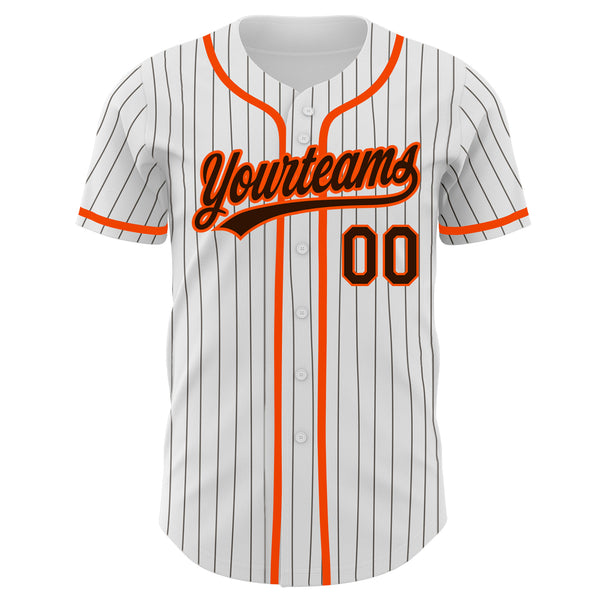 Custom White Brown Pinstripe Brown-Orange Authentic Baseball Jersey
