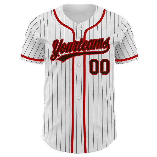 Custom White Brown Pinstripe Brown-Red Authentic Baseball Jersey