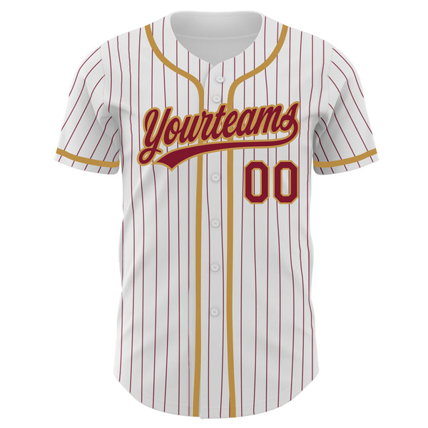 Custom White Crimson Pinstripe Crimson-Old Gold Authentic Baseball Jersey