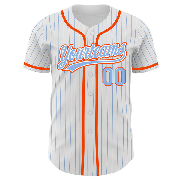 Custom White Light Blue Pinstripe Light Blue-Orange Authentic Baseball Jersey