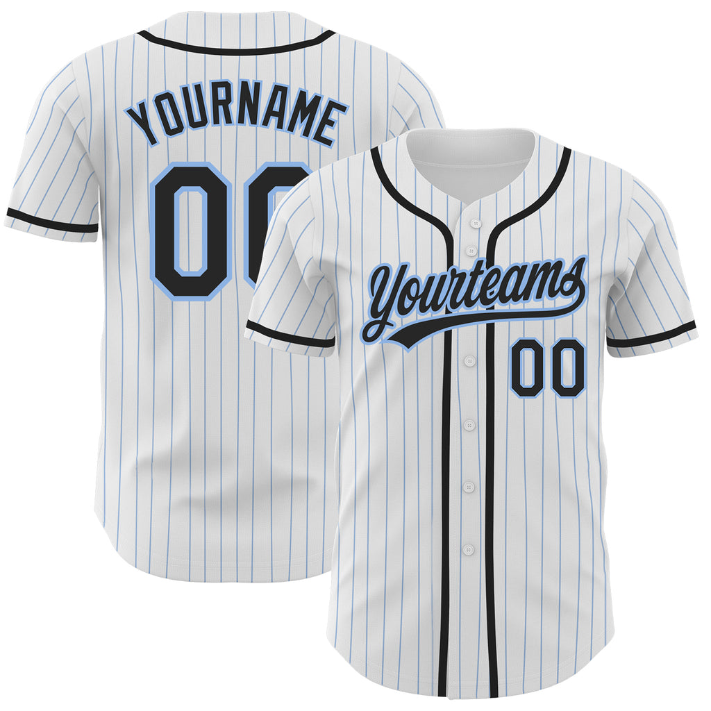 Custom White Navy Pinstripe Light Blue-Gray Authentic Baseball Jersey