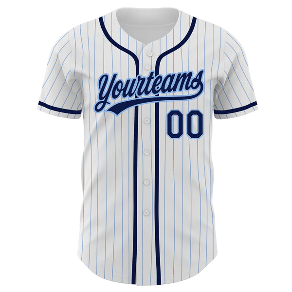 Custom White Light Blue Pinstripe Navy Authentic Baseball Jersey
