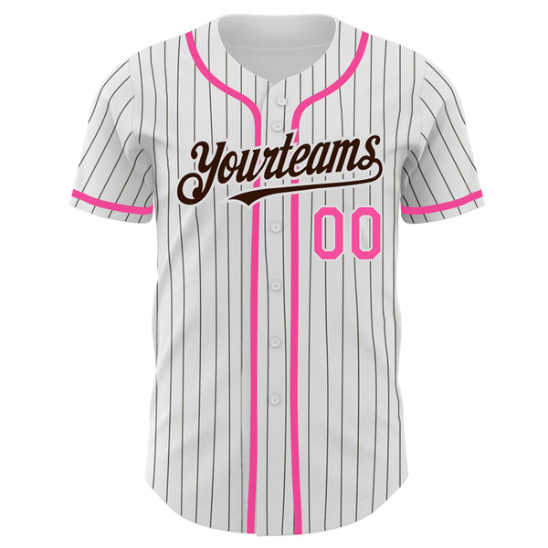 Custom White Brown Pinstripe Pink Authentic Baseball Jersey