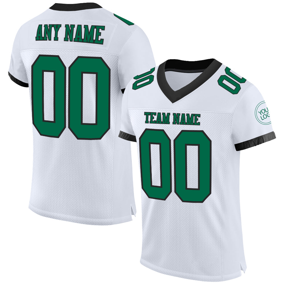 Custom White Kelly Green-Black Mesh Authentic Football Jersey