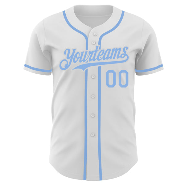 Custom White Light Blue Authentic Baseball Jersey