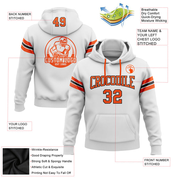 Custom Stitched White Orange-Black Football Pullover Sweatshirt Hoodie