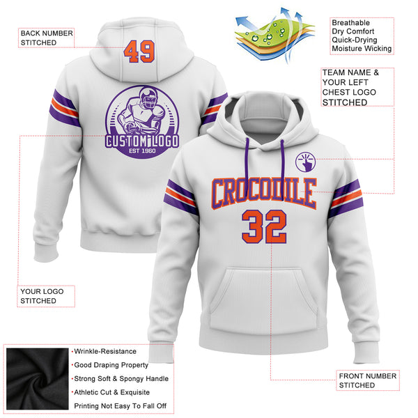 Custom Stitched White Orange-Purple Football Pullover Sweatshirt Hoodie