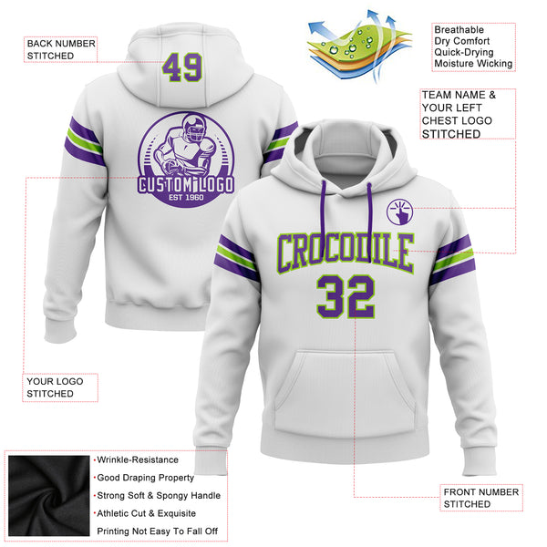 Custom Stitched White Purple-Neon Green Football Pullover Sweatshirt Hoodie