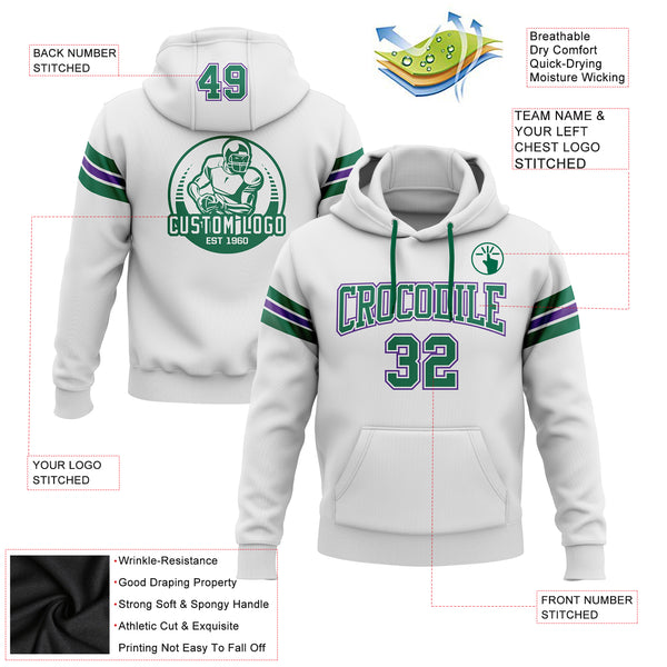 Custom Stitched White Kelly Green-Purple Football Pullover Sweatshirt Hoodie