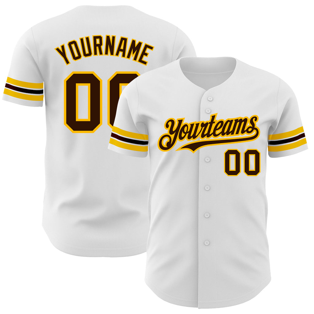 Custom White Brown-Gold Authentic Baseball Jersey