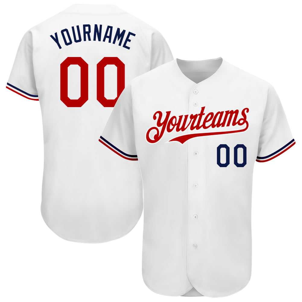 Custom White Red-Navy Authentic Baseball Jersey