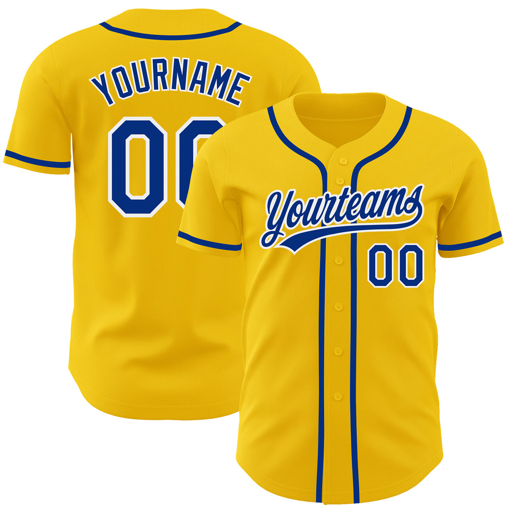 Custom Yellow Royal-White Authentic Baseball Jersey