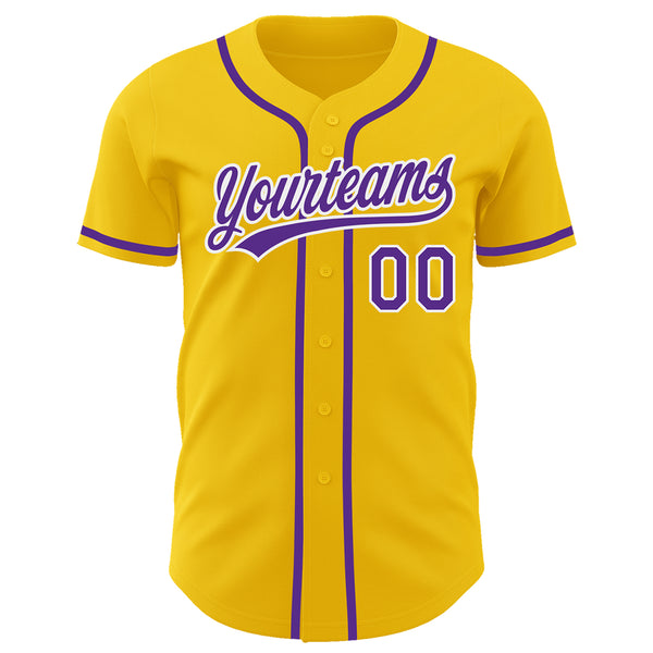 Custom Yellow Purple-White Authentic Baseball Jersey