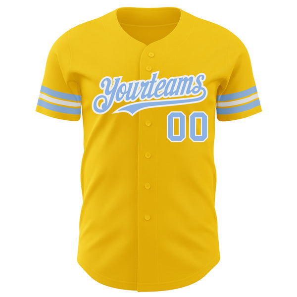 Custom Yellow Light Blue-White Authentic Baseball Jersey