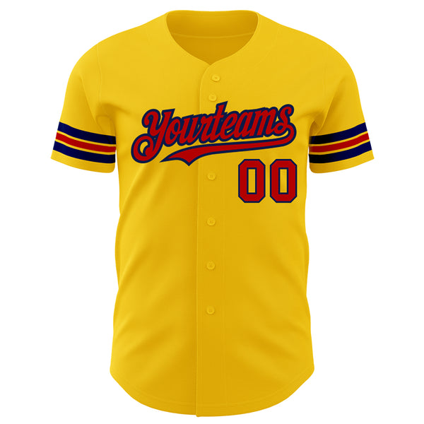 Custom Yellow Red-Navy Authentic Baseball Jersey