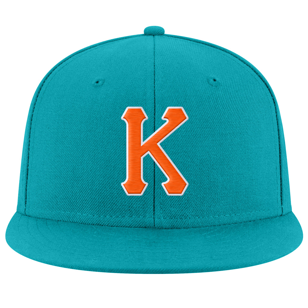 Custom Aqua Orange-White Stitched Adjustable Snapback Hat