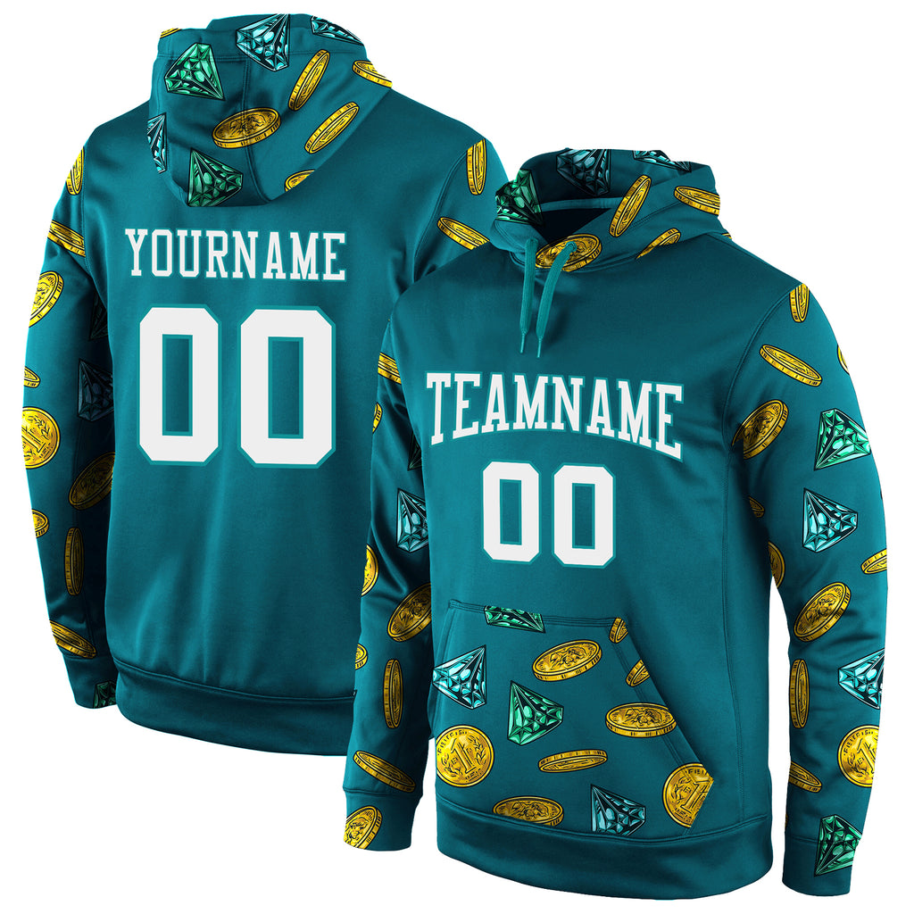 Custom Stitched Aqua White-Aqua 3D Pattern Design Sports Pullover Sweatshirt Hoodie