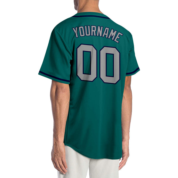 Custom Teal Gray-Navy Authentic Baseball Jersey