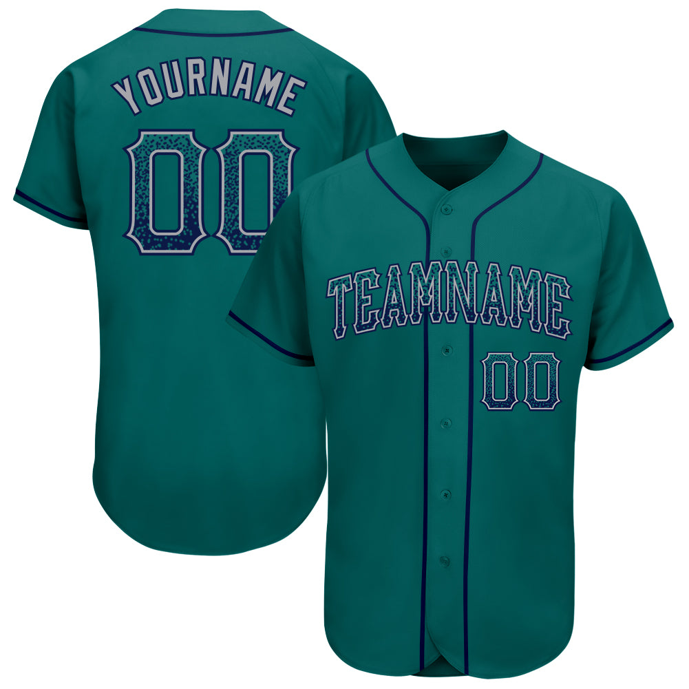 Custom Teal Navy-Gray Authentic Drift Fashion Baseball Jersey