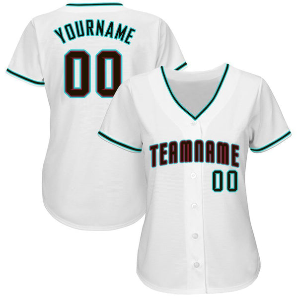 Custom White Black-Aqua Baseball Jersey