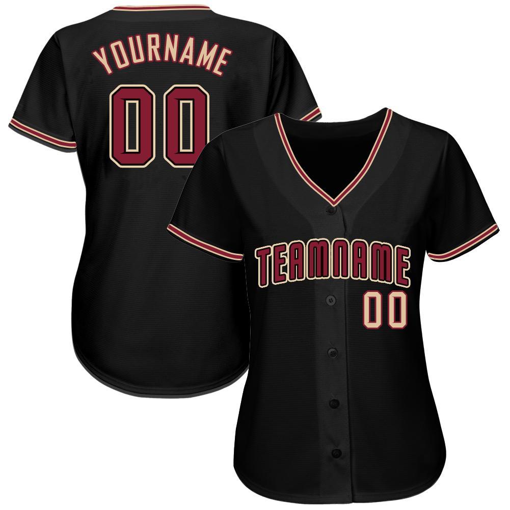 Custom Black Crimson-City Cream Softball Jersey