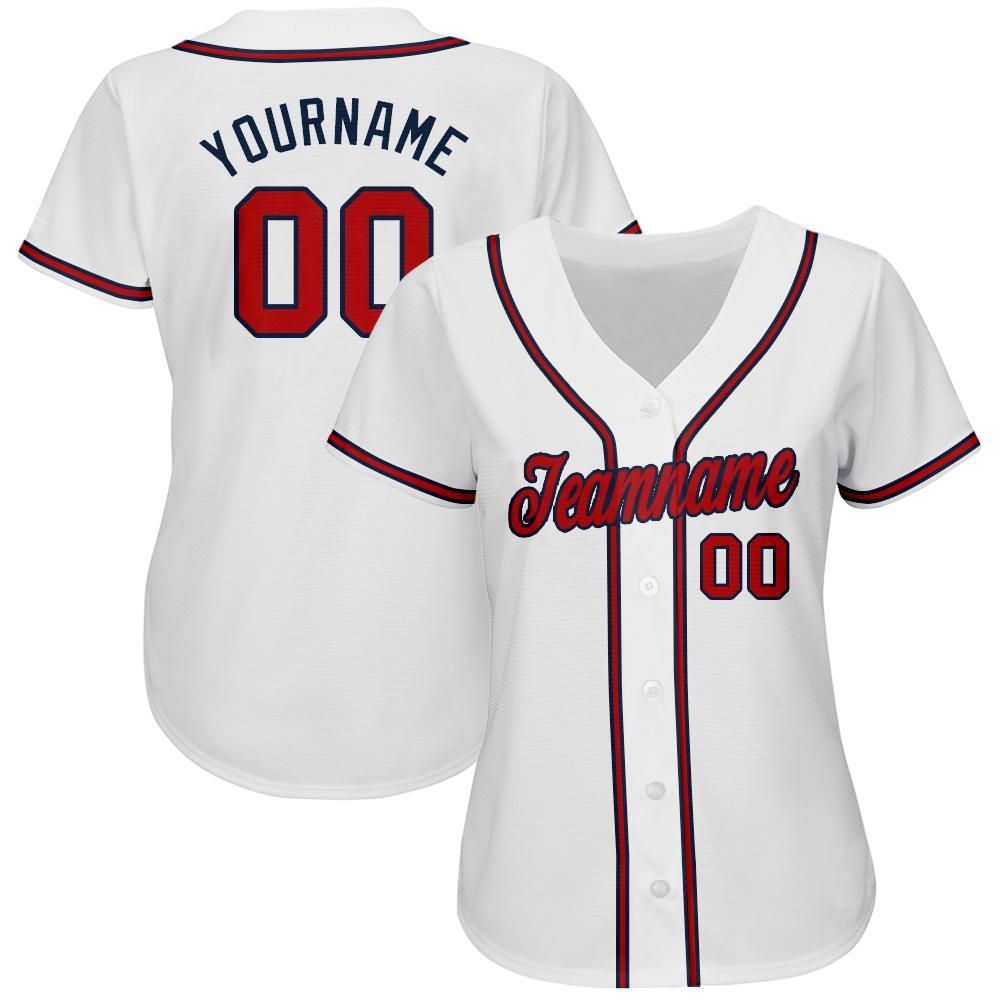 Custom White Red-Navy Softball Jersey