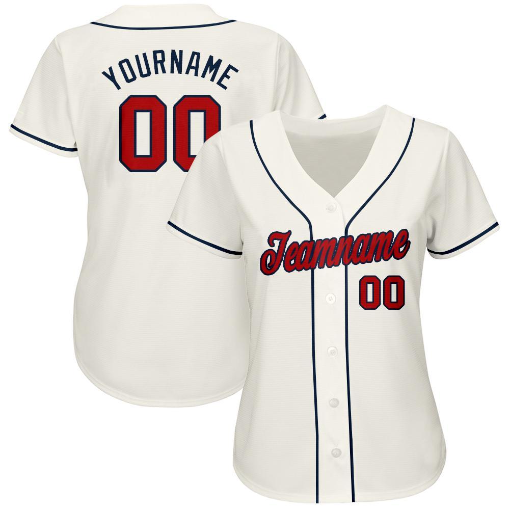 Custom Cream Red-Navy Softball Jersey