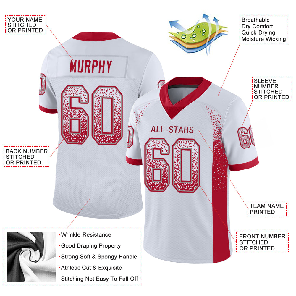 Custom White Red-Gray Drift Fashion Football Jersey