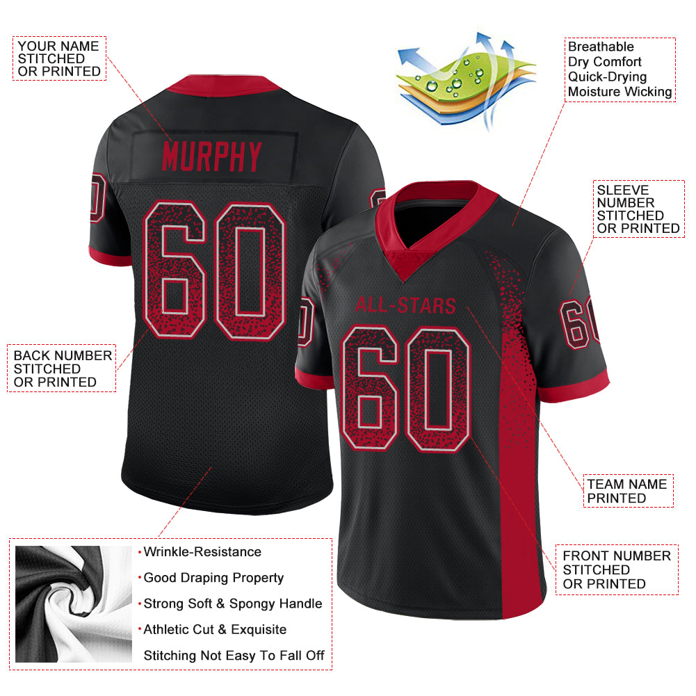 Custom Black Red-Gray Drift Fashion Football Jersey