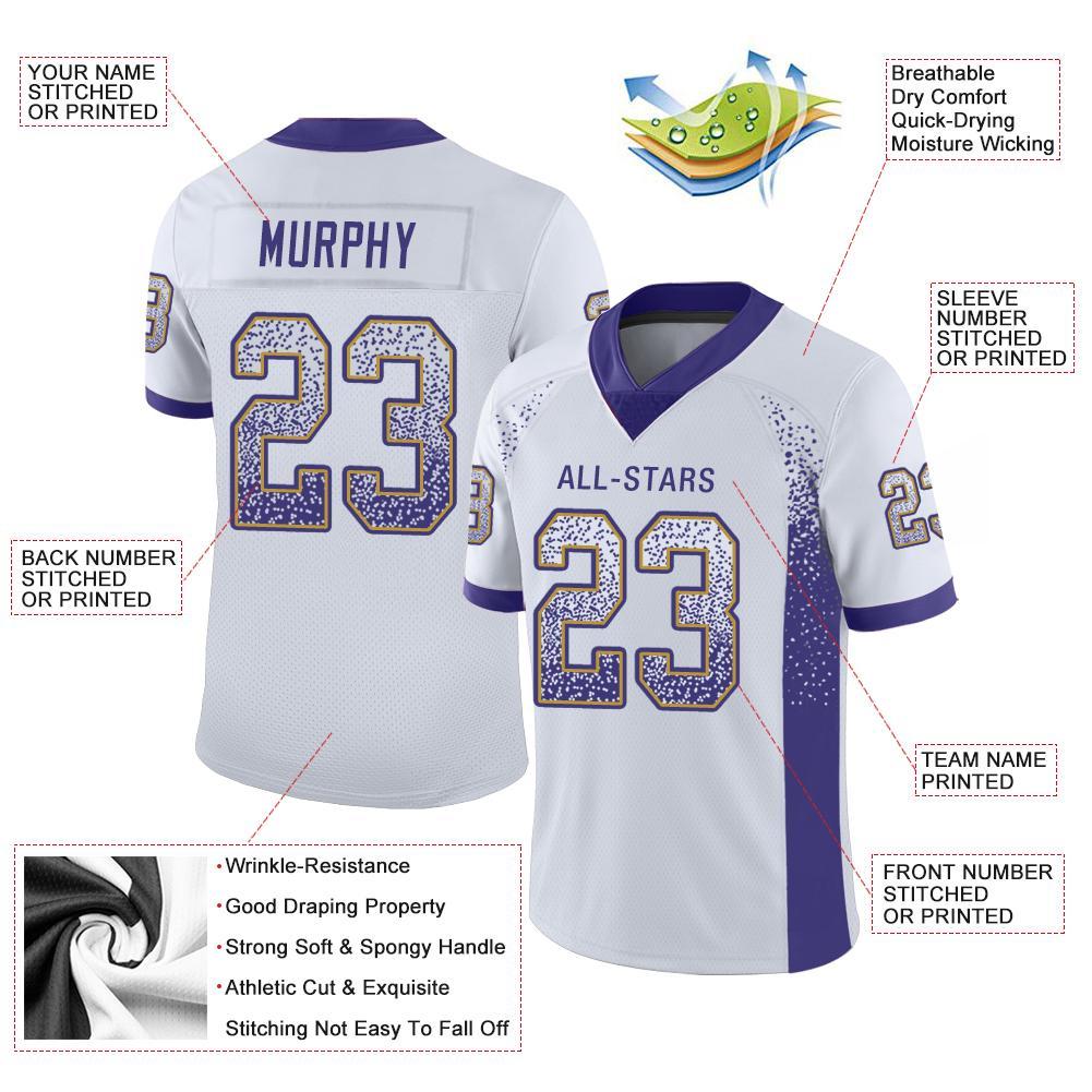 Custom White Purple-Old Gold Drift Fashion Football Jersey